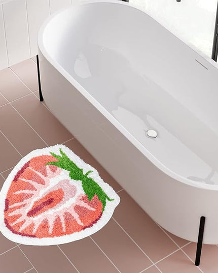 Strawberry Fruit Shaped Rug Fruits Bath Mat Rug Non-Slip Bathroom Door Mat for Bedroom Bathroom Kitchen Cartoon Area Rug for Shower Room Soft Bathmat Home Decor - LeafyLoom