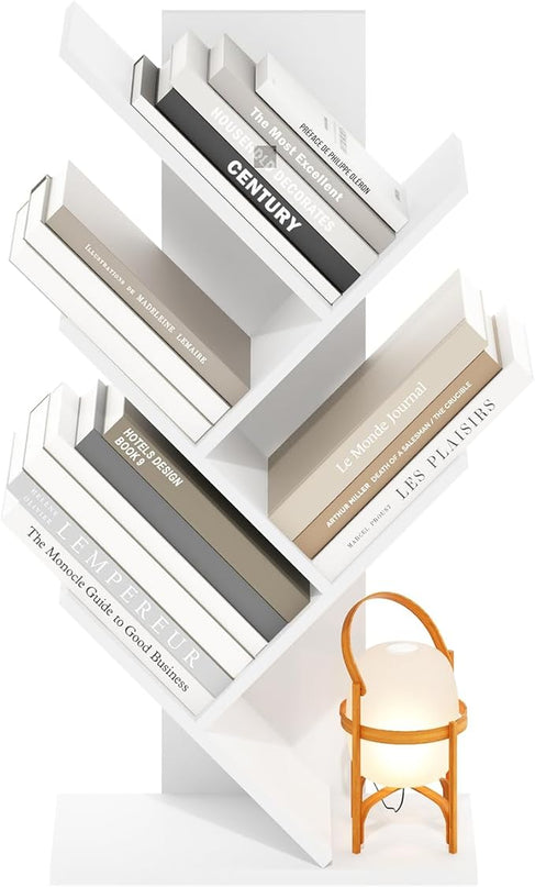 Furinno Tree Bookshelf 5-Tier Floor Standing Tree Bookcase, White - LeafyLoom
