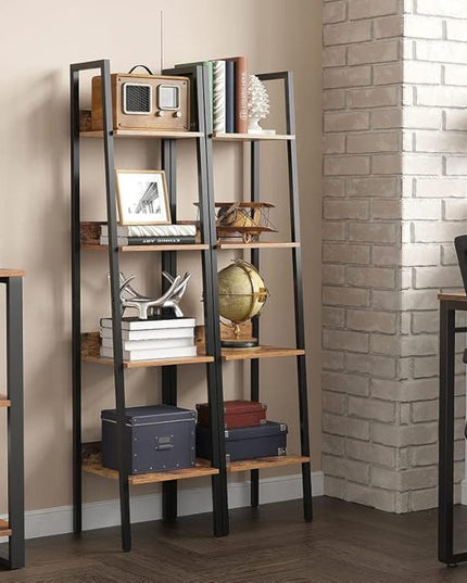 VASAGLE Bookshelf, 4-Tier Narrow Bookcase, Ladder Shelf for Home Office, Living Room, Bedroom, Kitchen, Rustic Brown and Ink Black ULLS108B01 - LeafyLoom