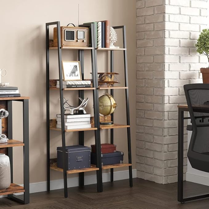 VASAGLE Bookshelf, 4-Tier Narrow Bookcase, Ladder Shelf for Home Office, Living Room, Bedroom, Kitchen, Rustic Brown and Ink Black ULLS108B01 - LeafyLoom