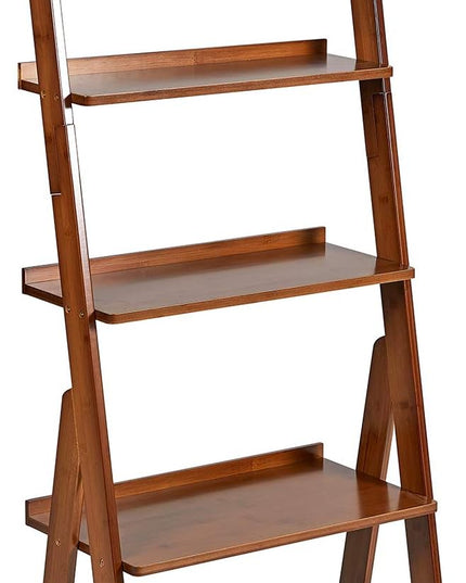Bookshelf & Ladder Shelf &Storage Rack & Multipurpose Bamboo Organizer Shelves Furniture for Home Office, Living Room, Kitchen, Office 5 Tier （Brown） - LeafyLoom
