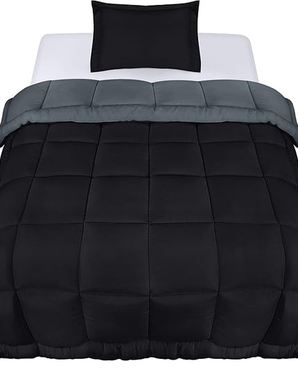 Utopia Bedding Twin Comforter Set Kids with 1 Pillow Sham, Bedding Comforter Sets, Down Alternative Reversible Black/Grey Comforter, Soft and Comfortable, Machine Washable (Pack of 6) - LeafyLoom