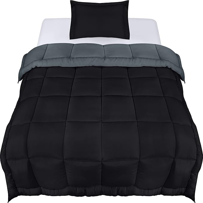Utopia Bedding Twin Comforter Set Kids with 1 Pillow Sham, Bedding Comforter Sets, Down Alternative Reversible Black/Grey Comforter, Soft and Comfortable, Machine Washable (Pack of 6) - LeafyLoom