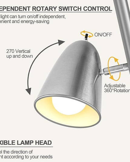 Qimh Tree Floor Lamp with 3 Light Bulbs, Standing Tall Pole Lamps for Living Room Bedroom Office, Reading Stand up Lamps with 3 Adjustable Arms,Brushed Nickel - LeafyLoom