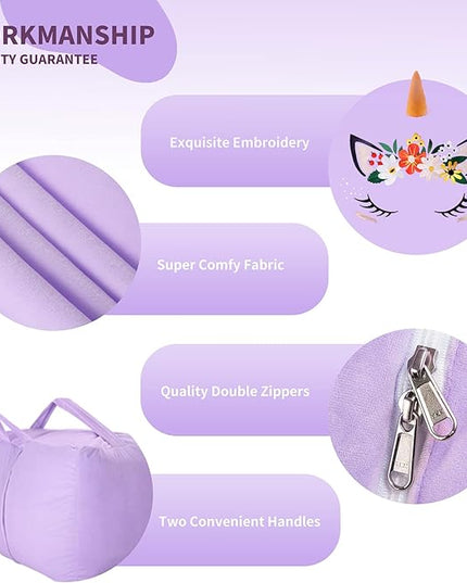 Aubliss Unicorn Stuffed Animal Storage Bean Bag Chair for Kids, Velvet Extra Soft Beanbag Chairs Cover, X-Large Stuffable Zipper Bean Bag for Organizing Plush Toys Girls Bedroom Decor, Purple Floral - LeafyLoom