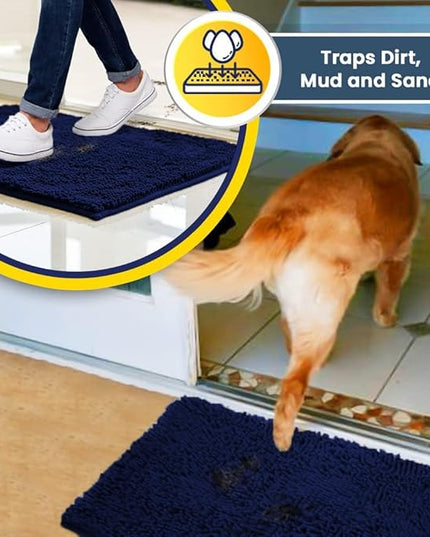 Muddy Mat® Original Dog Door Mat for Muddy Paws, Super Absorbent Microfiber, Non-Slip Washable Pet Rug, Quick Dry Chenille Entryway Carpet, Machine Washable Indoor Outdoor mat, Navy Blue 24"x96" MuddyMat