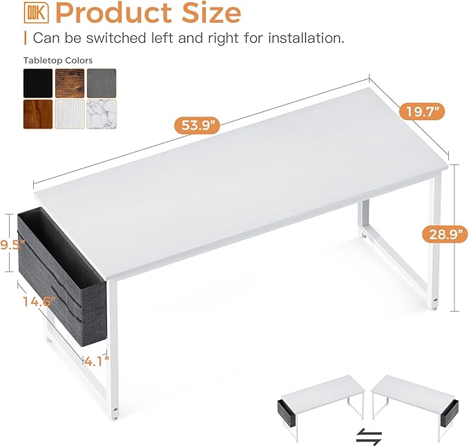 ODK Computer Desk Large Office Desk, 55 Inch Gaming Desk with Storage, Modern PC Desk Work Table with Headphone Hook for Home Office, White + White Leg - LeafyLoom