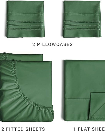 Split King Size 5 Piece Sheet Set - Comfy Breathable & Cooling Sheets - Hotel Luxury Bed Sheets for Women & Men - Deep Pockets, Easy-Fit, Soft & Wrinkle Free Sheets - Emerald Green Oeko-Tex Bed Sheets - LeafyLoom