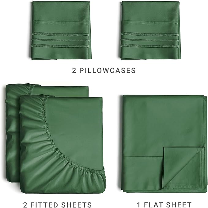 Split King Size 5 Piece Sheet Set - Comfy Breathable & Cooling Sheets - Hotel Luxury Bed Sheets for Women & Men - Deep Pockets, Easy-Fit, Soft & Wrinkle Free Sheets - Emerald Green Oeko-Tex Bed Sheets - LeafyLoom
