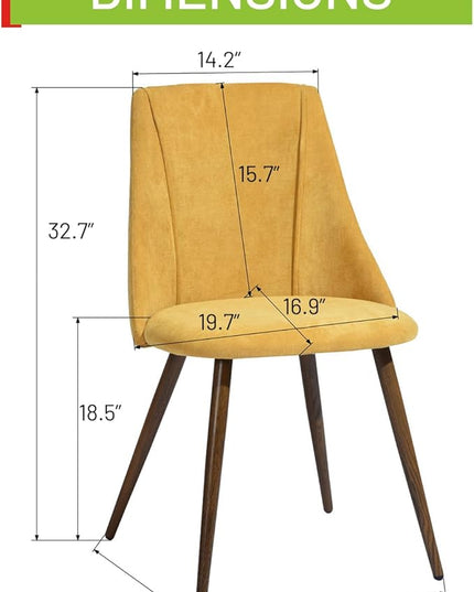 FurnitureR Dining Chairs Set of 2 Modern Fabric Upholstered Side Chairs Accent Chair Lving Room Chair with Soft Seat/Metal Legs for Home Kitchen Restaurant, Yellow - LeafyLoom