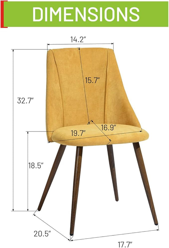 FurnitureR Dining Chairs Set of 2 Modern Fabric Upholstered Side Chairs Accent Chair Lving Room Chair with Soft Seat/Metal Legs for Home Kitchen Restaurant, Yellow - LeafyLoom