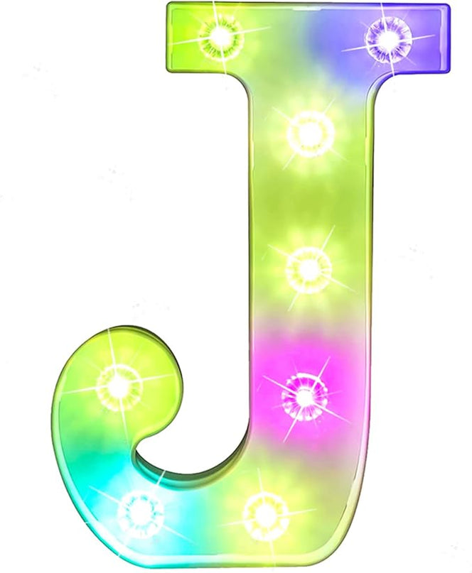LED Letter Lights Sign Light Up Letters Sign for Night Light Wedding/Birthday Party Battery Powered Christmas Lamp Home Bar Decoration- (Colorful J) - LeafyLoom