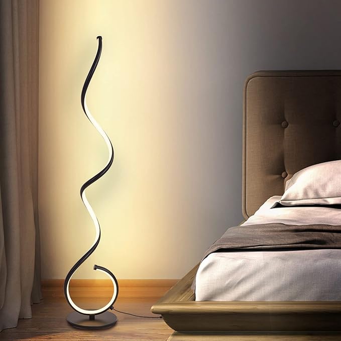LED Lamp with Remote Control and Foot Switch 53in Modern, Living Room Bright 48W Dimmable 3 Color Black Standing Lamp with 1H Timer Corner Floor Lamp for Office Bedroom - LeafyLoom
