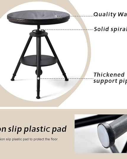 Industrial Bistro Table Vintage Small Cafe Table Farmhouse Round Dining Table for Kitchen Rustic Side Table Swivel Wooden Top 21-29inch Height Adjustable - LeafyLoom