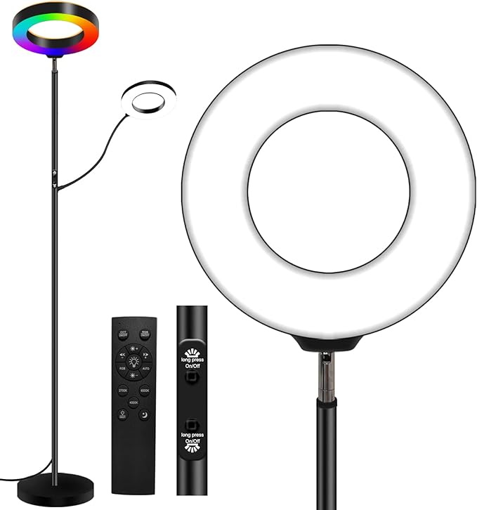 Floor Lamp for Living Room with 3 Color Temperatures,Super Bright Dimmable LED Lamps, Standing Lamp Tall with Remote Push Button, Adjustable Gooseneck Reading Lamp for Bedroom Office - LeafyLoom