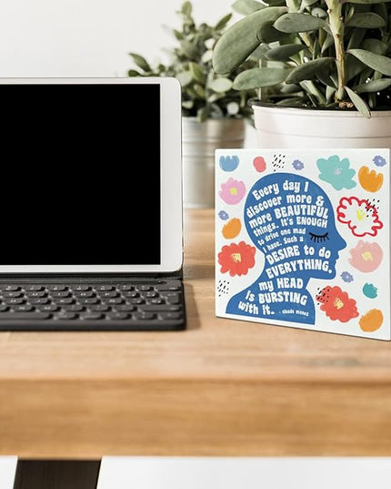 Home Office Desk Wooden Box Sign Decor, I Discover More & More Beautiful Things, Inspirational Quotes Desk Decor Motivational Desk Decorations for Women Girls Teens Student Office Classroom School - LeafyLoom