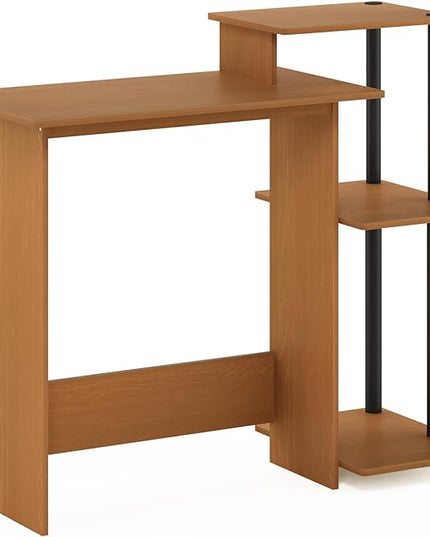Furinno Efficient Home Laptop Notebook Computer Desk with Square Shelves, Light Cherry/Black - LeafyLoom
