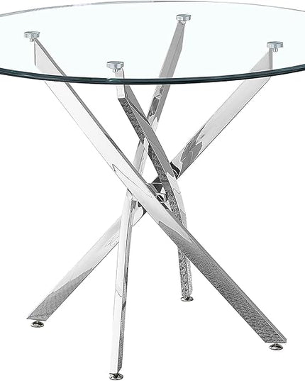 NicBex Dining Table Contemporary Kitchen Table Farmhouse Rustic Artisan Contemporary Round Clear Dining Tempered Glass Table with Chrome Legs Round Dining Table, Easy Assembly, Clear + Silver - LeafyLoom