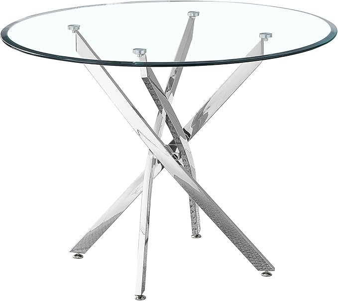 NicBex Dining Table Contemporary Kitchen Table Farmhouse Rustic Artisan Contemporary Round Clear Dining Tempered Glass Table with Chrome Legs Round Dining Table, Easy Assembly, Clear + Silver - LeafyLoom