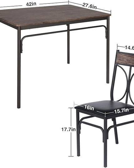 VECELO 5 Piece Kitchen Table Set for Dining Room,Dinette,Breakfast Nook,Industrial Style, Seating for four, Brown - LeafyLoom