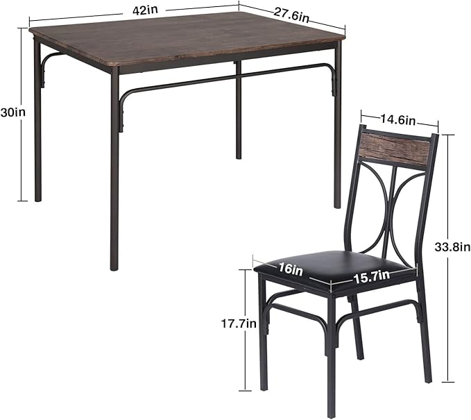 VECELO 5 Piece Kitchen Table Set for Dining Room,Dinette,Breakfast Nook,Industrial Style, Seating for four, Brown - LeafyLoom