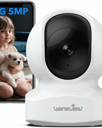 wansview Security Camera, IP Camera, WiFi Home Indoor Camera for Baby/Pet/Nanny, 2 Way Audio Night Vision, Compatible with Alexa, with TF Card Slot and Cloud, Q5 (White, 5MP) Wansview
