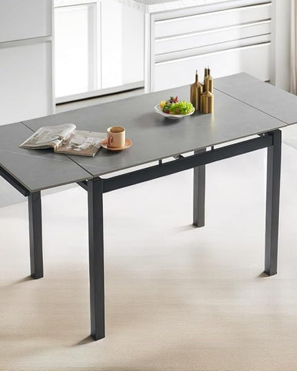 NicBex 43.31Inch Rectangular Expandable Dining Table,Minimalist Kitchen Table with Grey Ceramic Tabletop for 4 to 6,Dining Room Table for Kitchen,Small Space and Living Room,Space-Saving,Grey - LeafyLoom