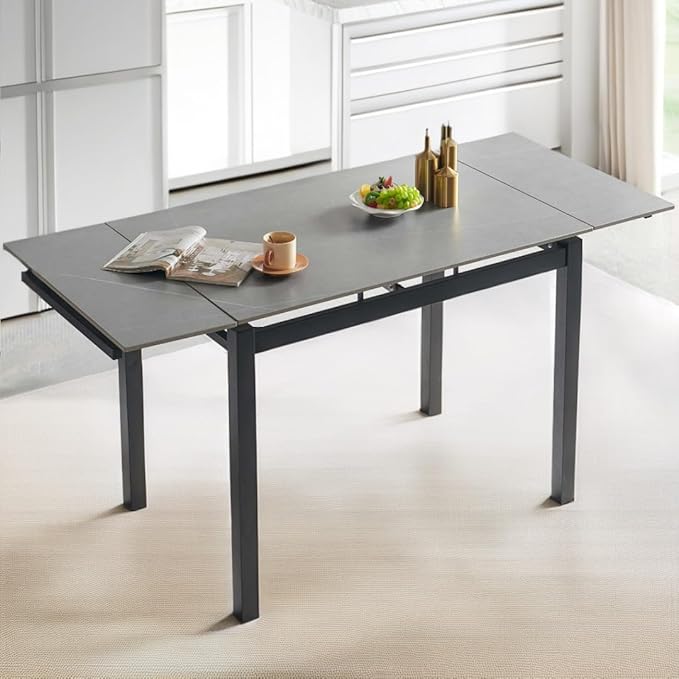 NicBex 43.31Inch Rectangular Expandable Dining Table,Minimalist Kitchen Table with Grey Ceramic Tabletop for 4 to 6,Dining Room Table for Kitchen,Small Space and Living Room,Space-Saving,Grey - LeafyLoom
