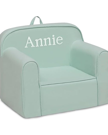 Delta Children Personalized Cozee Chair - Customize with Name – Foam Kids Chair for Ages 18 Months and Up, Sage - LeafyLoom