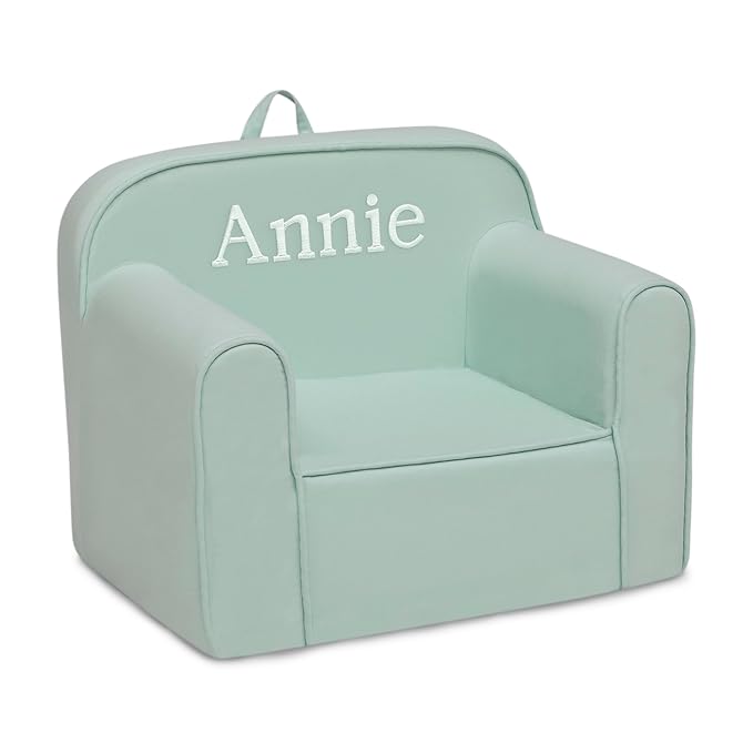Delta Children Personalized Cozee Chair - Customize with Name – Foam Kids Chair for Ages 18 Months and Up, Sage - LeafyLoom