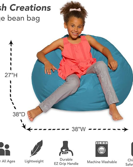 Posh Creations Bean Bag Chair for Kids, Teens, and Adults Includes Removable and Machine Washable Cover, Heather Teal, 38in - Large - LeafyLoom
