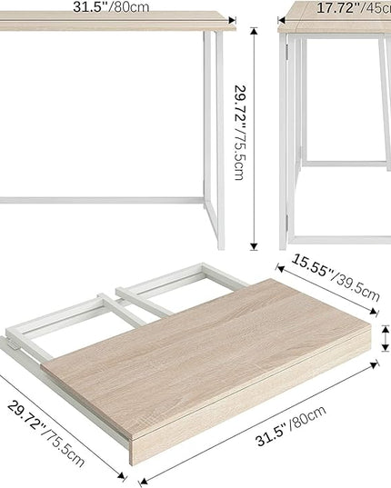 4NM 31.5" Folding Desk, Simple Assembly Computer Desk Study Writing Table for Small Space Offices/Home - Natural and White - LeafyLoom
