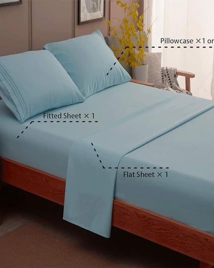 SONORO KATE Bed Sheet Set Super Soft Microfiber 1800 Thread Count Luxury Egyptian Sheets 16-Inch Deep Pocket，Wrinkle -4 Piece (Spa Blue, California King) - LeafyLoom
