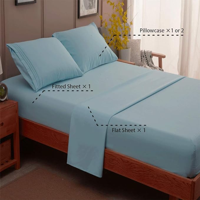 SONORO KATE Bed Sheet Set Super Soft Microfiber 1800 Thread Count Luxury Egyptian Sheets 16-Inch Deep Pocket，Wrinkle -4 Piece (Spa Blue, California King) - LeafyLoom