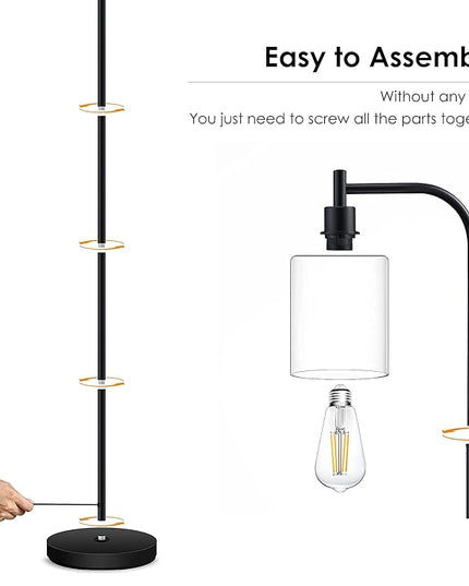 BoostArea Standing Lamp with Glass Shade, Modern Industrial Floor Lamp with Foot Switch, Bright 6W LED for Living Room and Bedroom - LeafyLoom