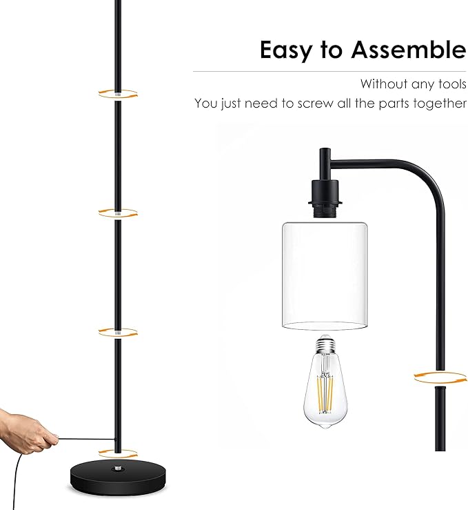 BoostArea Standing Lamp with Glass Shade, Modern Industrial Floor Lamp with Foot Switch, Bright 6W LED for Living Room and Bedroom - LeafyLoom