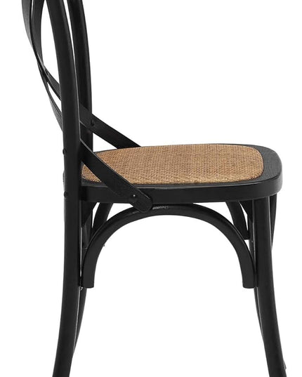 Modway Gear Rustic Modern Farmhouse Elm Wood Rattan Four Dining Chairs in Black - LeafyLoom