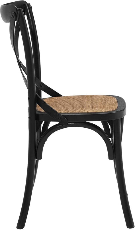 Modway Gear Rustic Modern Farmhouse Elm Wood Rattan Two Dining Chairs in Black - LeafyLoom