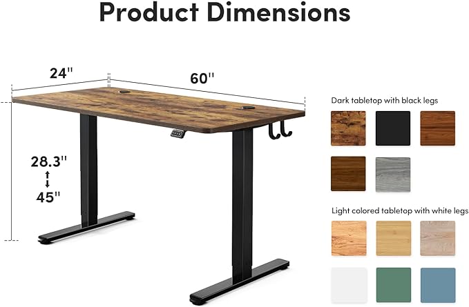 FEZIBO Electric Standing Desk, 60 x 24 Inches Height Adjustable Stand up Desk, Sit Stand Home Office Desk, Computer Desk, Rustic Brown - LeafyLoom
