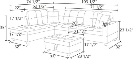 L Shaped Sofa with Ottoman Modern Sectional Living Room, Bedroom, Office, L Couch Black Stripe - LeafyLoom