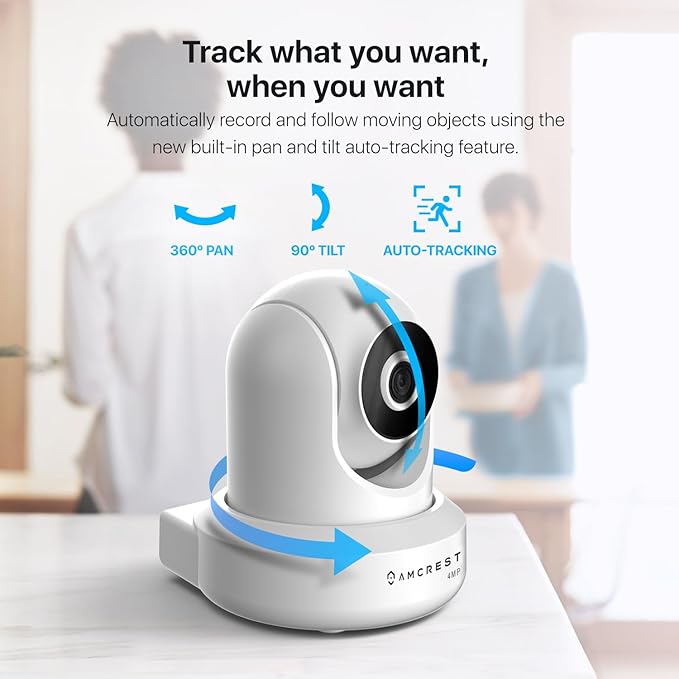 Amcrest 4MP ProHD Indoor WiFi, Security IP Camera with Pan/Tilt, Two-Way Audio, Night Vision, Remote Viewing, 4-Megapixel @30FPS, Wide 90° FOV, IP4M-1041W (White) Amcrest