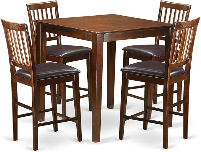 East West Furniture VERN5-MAH-LC 5 Piece Kitchen Counter Set Includes a Square Dining Room Table and 4 Faux Leather Upholstered Dining Chairs, 36x36 Inch, Mahogany - LeafyLoom