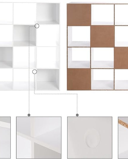 PACHIRA E-Commerce US Toy Storage Shelf, 16-Cube White Wooden Storage Organizer Bookcase Fits 11“x11”x11“ Storage Bin, Bookshelf System Display Compartments, Sturdy Room Cube - LeafyLoom