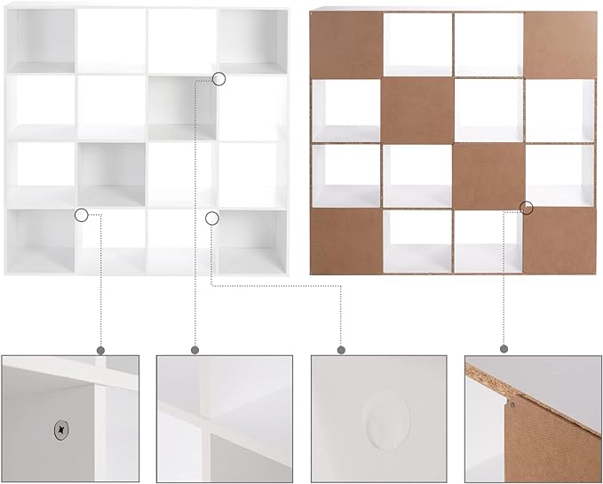 PACHIRA E-Commerce US Toy Storage Shelf, 16-Cube White Wooden Storage Organizer Bookcase Fits 11“x11”x11“ Storage Bin, Bookshelf System Display Compartments, Sturdy Room Cube - LeafyLoom