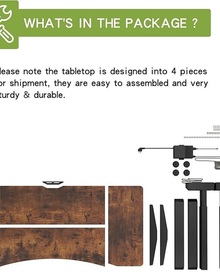 Radlove Dual Motors Height Adjustable 55 x 30'' Electric Standing Desk with Curved Design Stand Up Table 4 Memory Keys, Computer Desk with Splice Board Home Office Desk, Rustic Brown Top + Black Frame - LeafyLoom