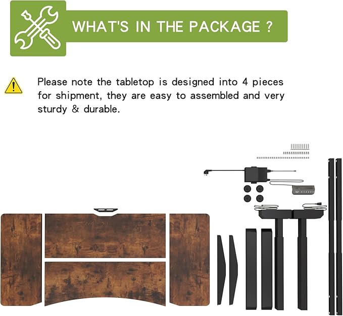 Radlove Dual Motors Height Adjustable 55 x 30'' Electric Standing Desk with Curved Design Stand Up Table 4 Memory Keys, Computer Desk with Splice Board Home Office Desk, Rustic Brown Top + Black Frame - LeafyLoom