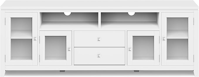 SIMPLIHOME Cosmopolitan SOLID WOOD Wide Contemporary Media Stand for TVs up to 80 inches for The Living Room and Entertainment Center, 72 inch, White - LeafyLoom