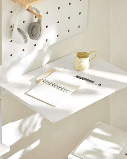 Haotian FWT03-W, White Wall-Mounted Drop-Leaf Table, Folding Kitchen & Dining Table Desk, Home Office Table Desk Workstation, Computer Desk, Trestle Desk - LeafyLoom