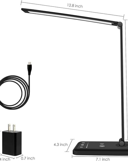LED Desk Lamp with Wireless Charger, Dimmable Office Lamp with USB Charging Port, Eye- Caring Desk Lamps, Bright with 5 Lighting Modes, Touch Control Auto Timer - LeafyLoom