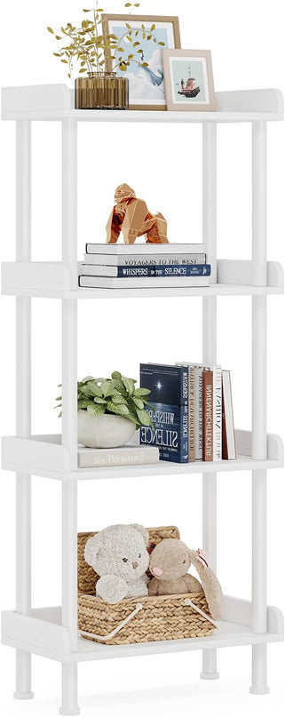 Bookcase 4 Tier Bookshelf - Vintage Small Bookshelf for Small Spaces, Wooden Book Shelf Small Bookcase for Living Room Bedroom - LeafyLoom